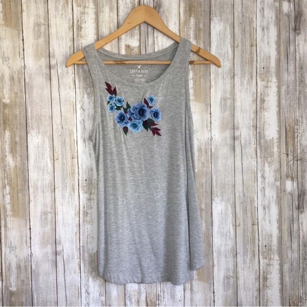 American Eagle Grey Floral Tank - Picture 1 of 6